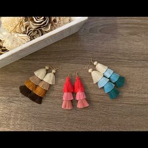 Boho Tiered Tassle Earrings - Pink, Blue, Brown